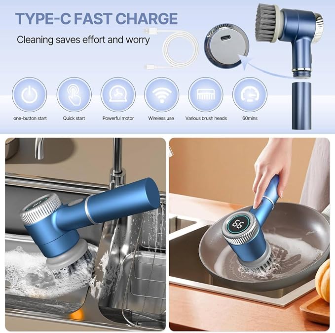5-in-1 Electric Cleaning Brush with interchangeable heads for effortless home cleaning