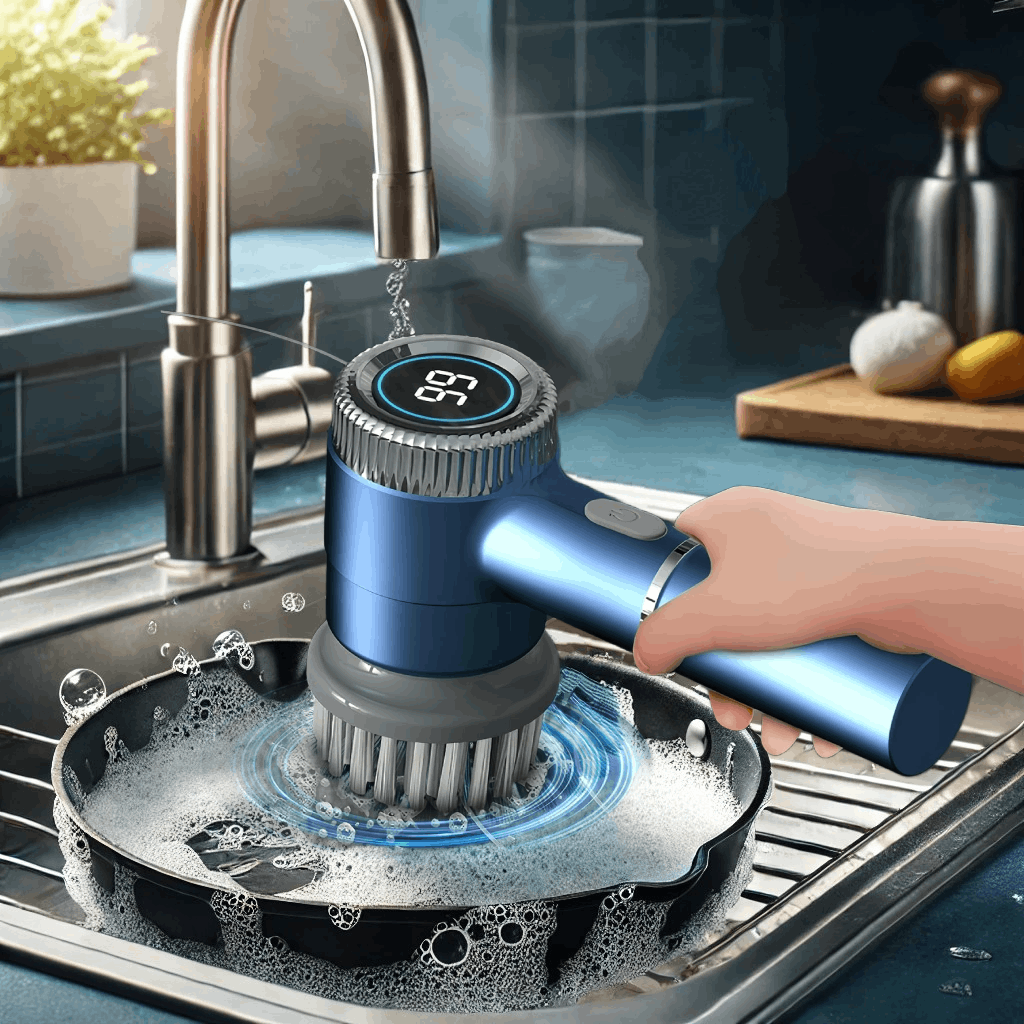 Multi-Surface Cleaning Brush with flat, rounded, and corner brush heads to reach every nook and cranny.