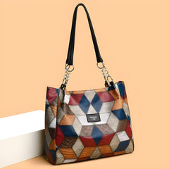 Retro Geometric Tote Bag – Stylish, Spacious & Street-Ready