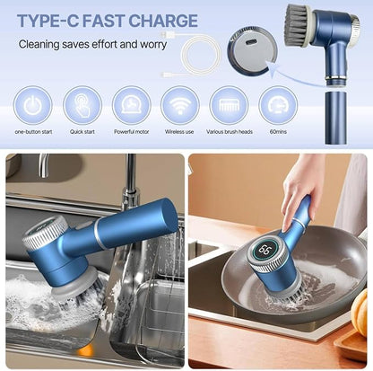 5-in-1 Electric Cleaning Brush with interchangeable heads for effortless home cleaning