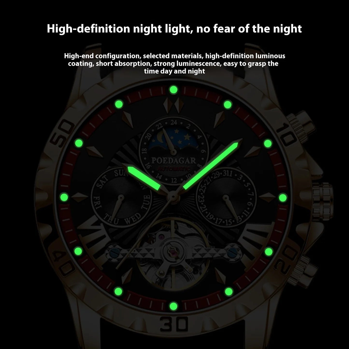 Close-up of 1410 men’s fashion watch with circular black dial