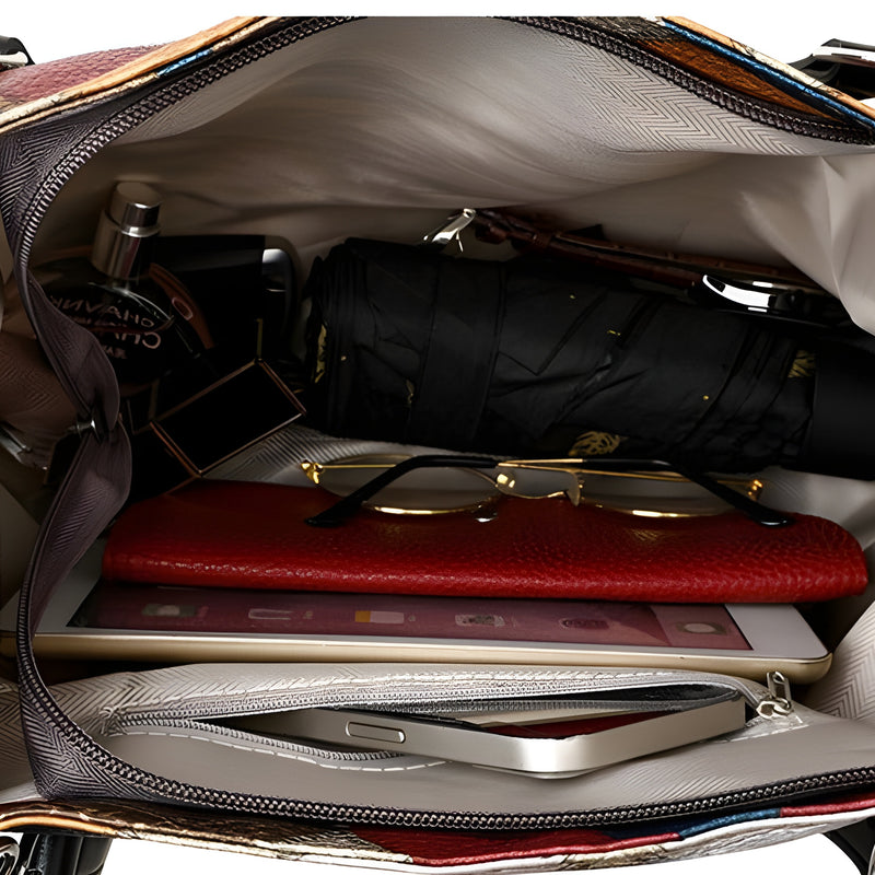 Black PU leather shoulder tote bag with stitching pattern – large capacity