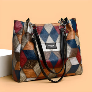 Retro geometric tote bag for women in yellow – stylish and spacious design